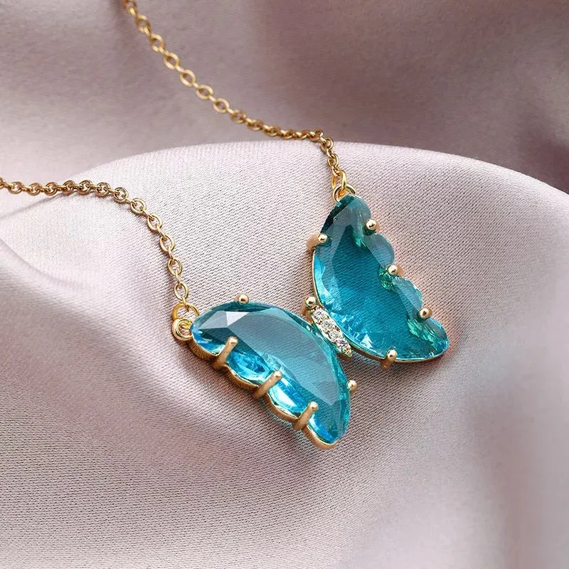 Combo Of 2 Yellow Blue Crystal Butterfly Pendant