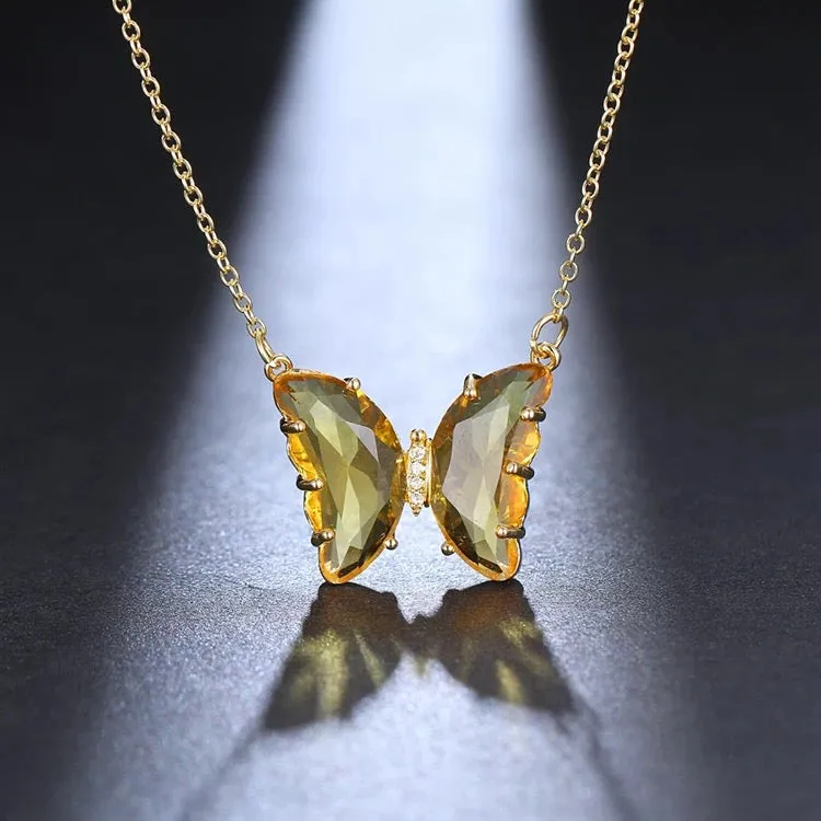 Combo Of 2 Yellow Blue Crystal Butterfly Pendant