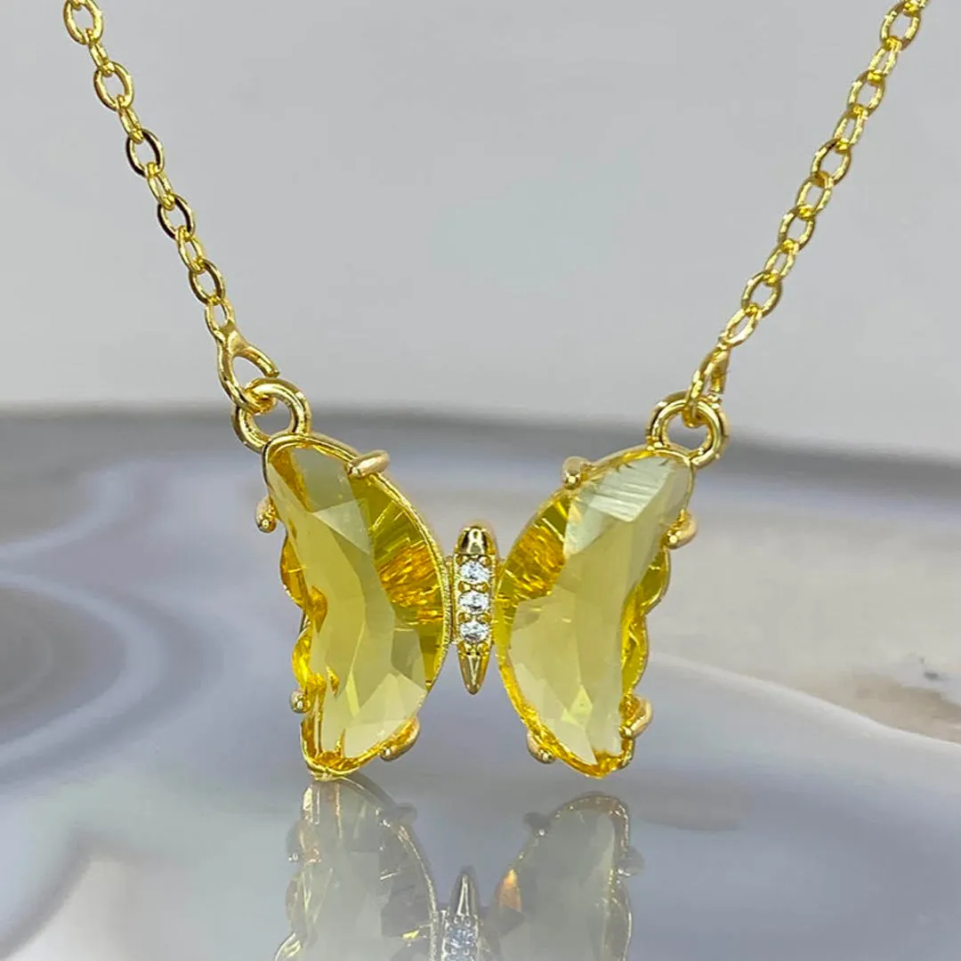 Combo Of 2 Yellow Crystal Butterfly Pendant