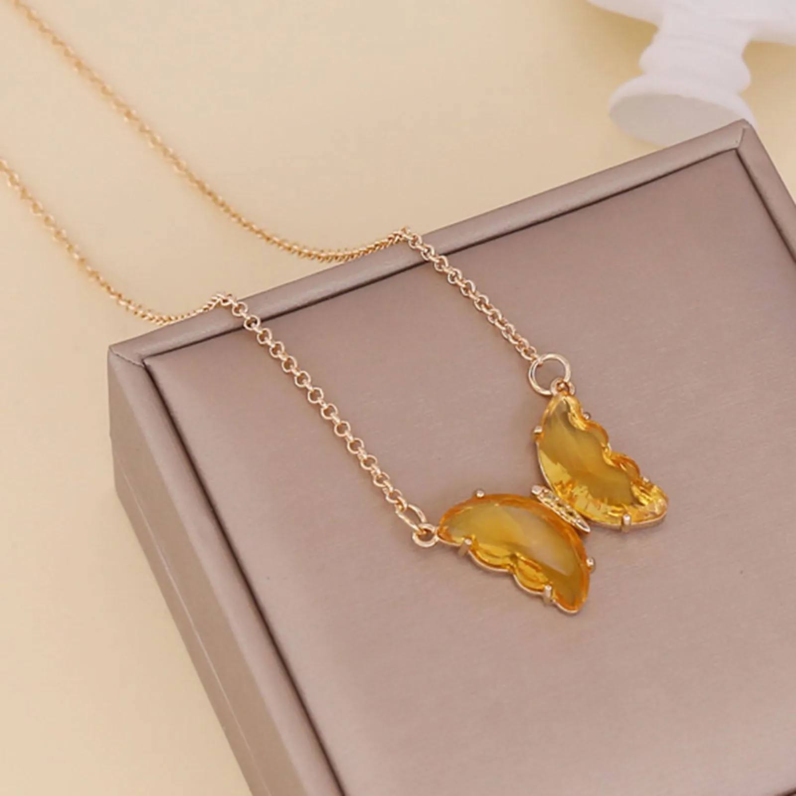 Combo Of 2 Yellow Crystal Butterfly Pendant
