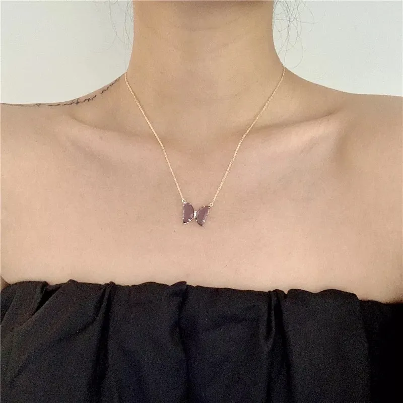 Combo Of 2 Yellow Purple Crystal Butterfly Pendant