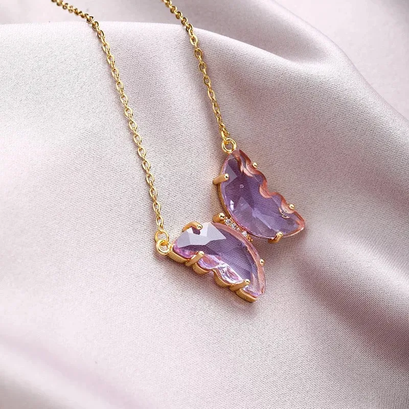 Combo Of 2 Yellow Purple Crystal Butterfly Pendant