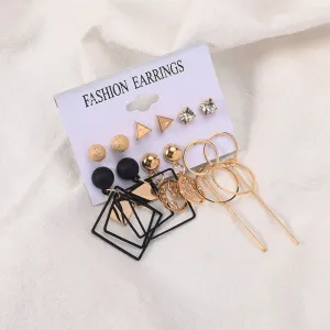 Combo of 6 Pair Golden Studs and Drop Earrings