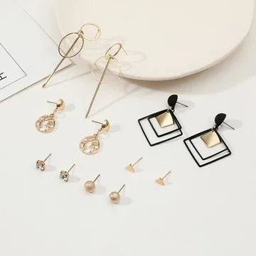Combo of 6 Pair Golden Studs and Drop Earrings