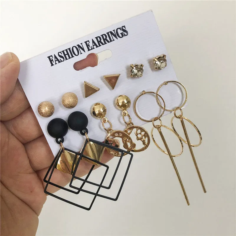 Combo of 6 Pair Golden Studs and Drop Earrings