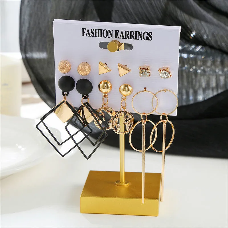 Combo of 6 Pair Golden Studs and Drop Earrings