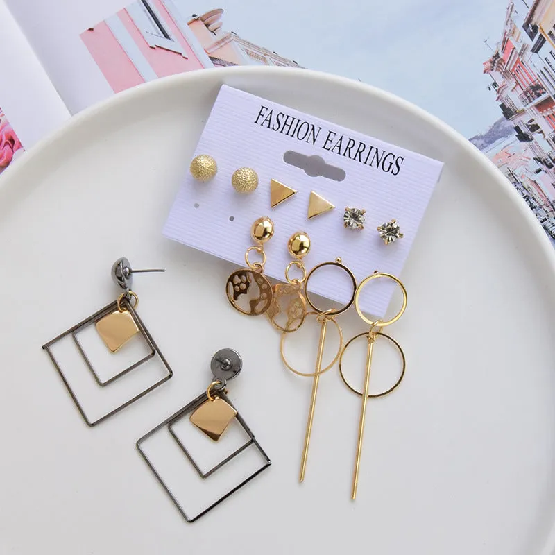 Combo of 6 Pair Golden Studs and Drop Earrings