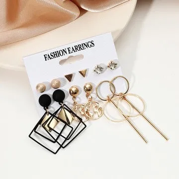 Combo of 6 Pair Golden Studs and Drop Earrings