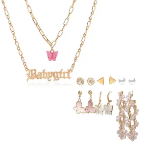 Combo Of Babygirl Butterfly Pendant With Earring Set
