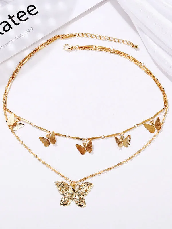 Combo Of Layered Butterfly Pendant With Earring Set