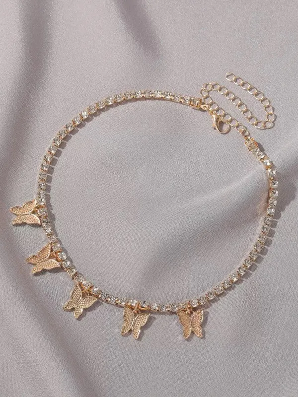 Combo Of Studded Butterfly Pendant With Earring Set