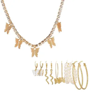 Combo Of Studded Butterfly Pendant With Earring Set