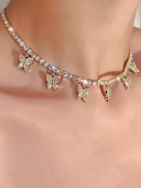 Combo Of Studded Butterfly Pendant With Earring Set