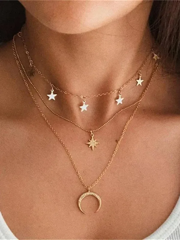 Combo Of Studded Star Moon Pendant With Earring Set