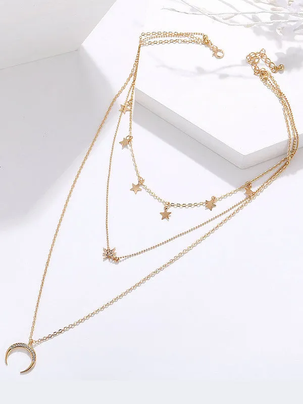 Combo Of Studded Star Moon Pendant With Earring Set