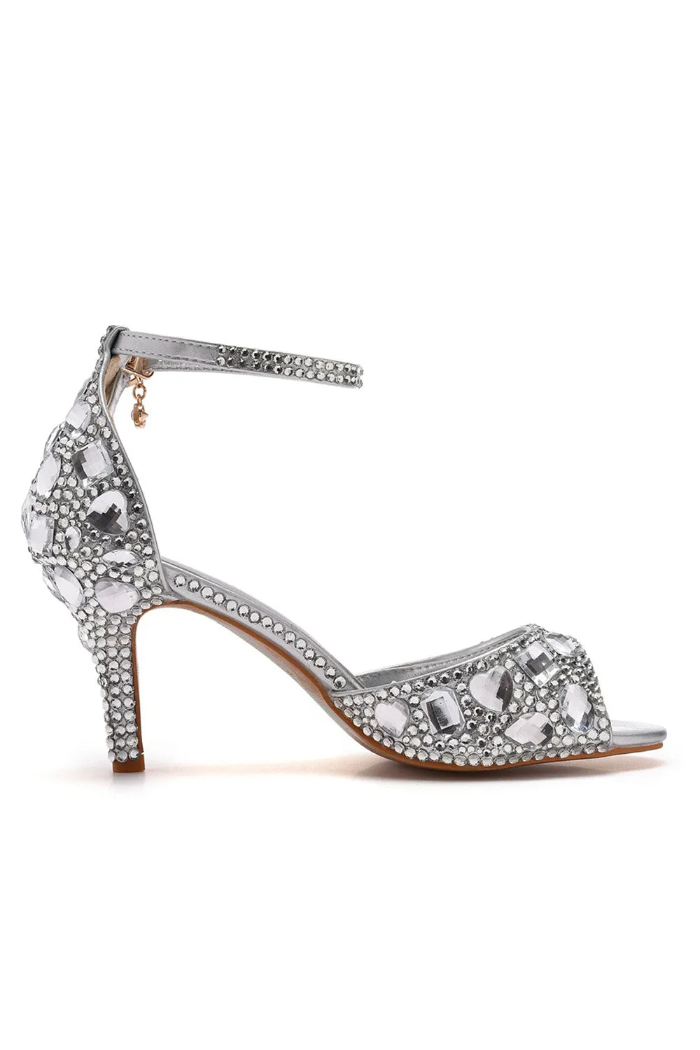 Crystal Rhinestone Peep Toe High Heels Ankle Strap Sandals
