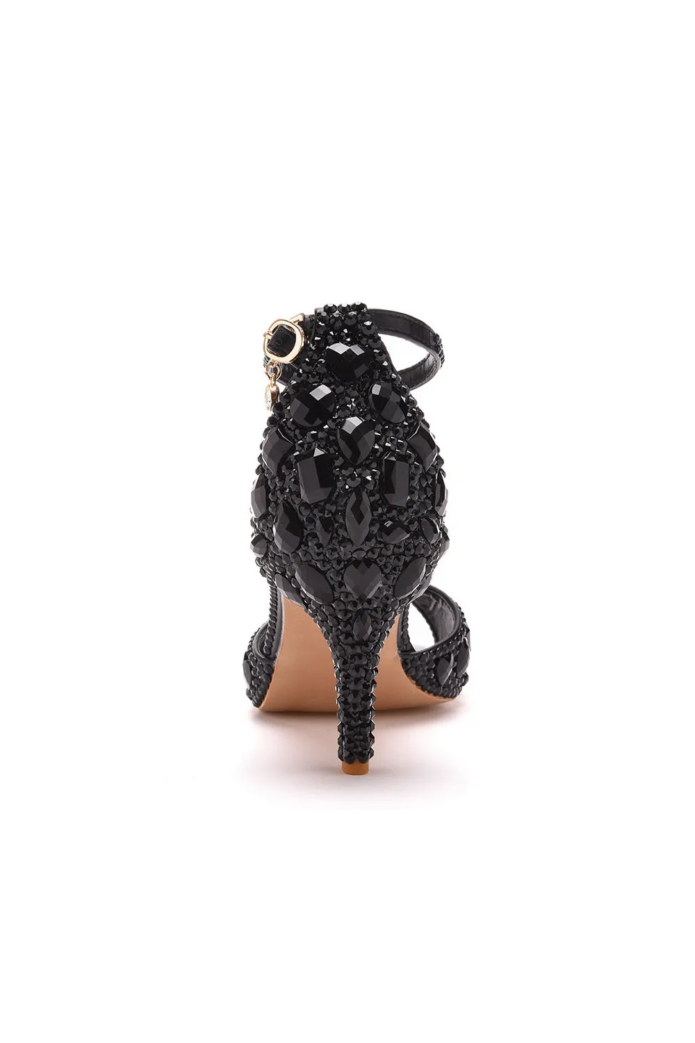 Crystal Rhinestone Peep Toe High Heels Ankle Strap Sandals