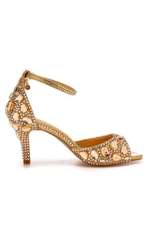 Crystal Rhinestone Peep Toe High Heels Ankle Strap Sandals
