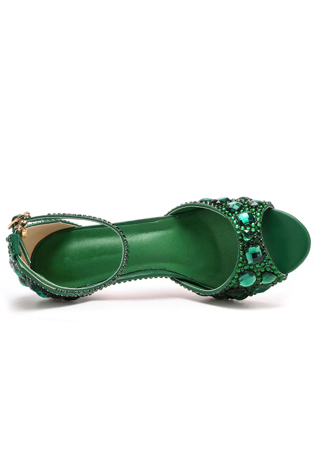 Crystal Rhinestone Peep Toe High Heels Ankle Strap Sandals