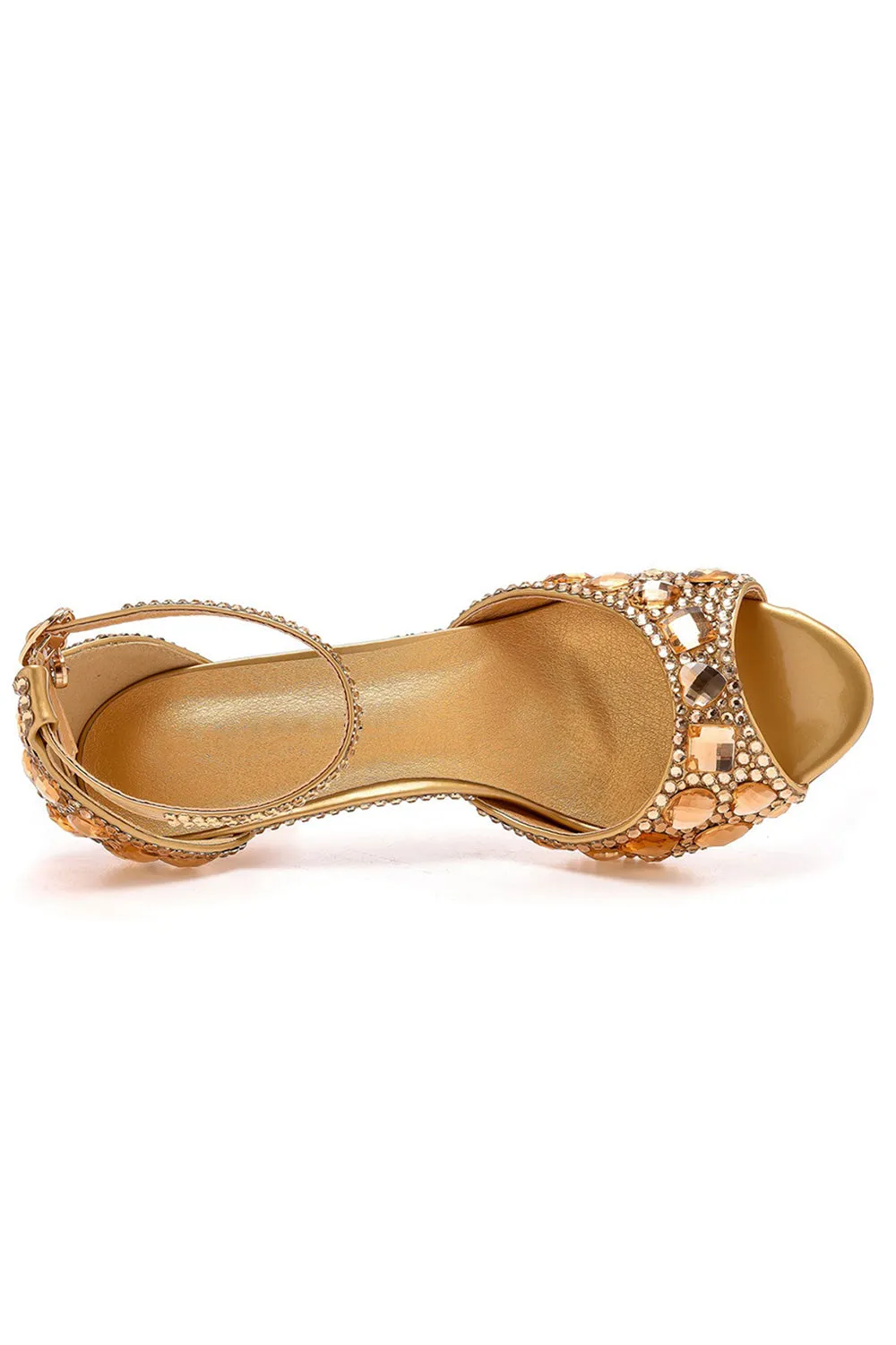 Crystal Rhinestone Peep Toe High Heels Ankle Strap Sandals