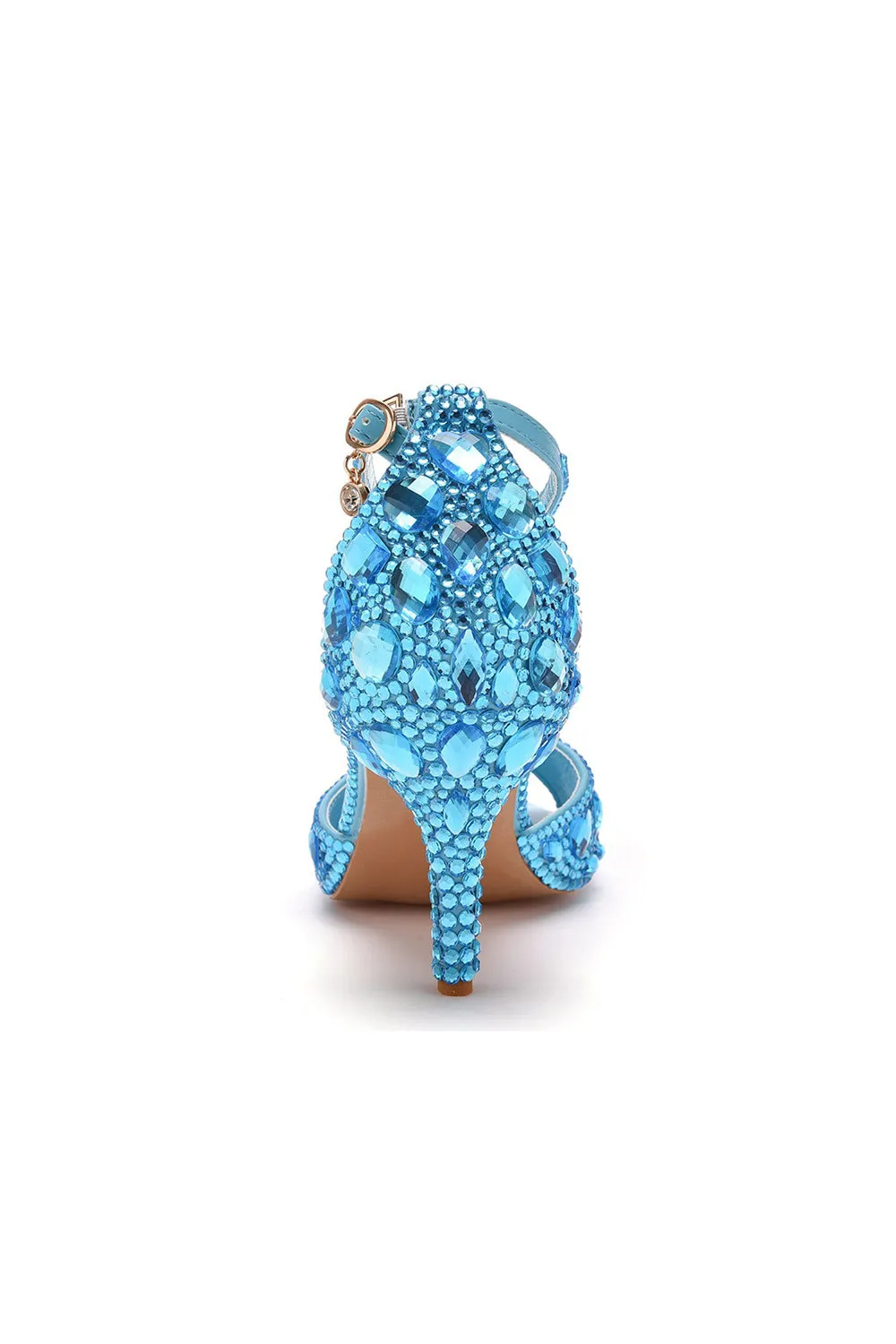 Crystal Rhinestone Peep Toe High Heels Ankle Strap Sandals