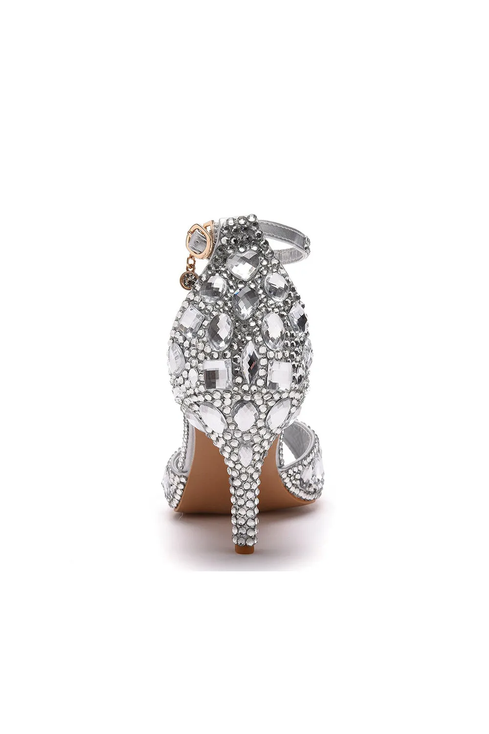 Crystal Rhinestone Peep Toe High Heels Ankle Strap Sandals