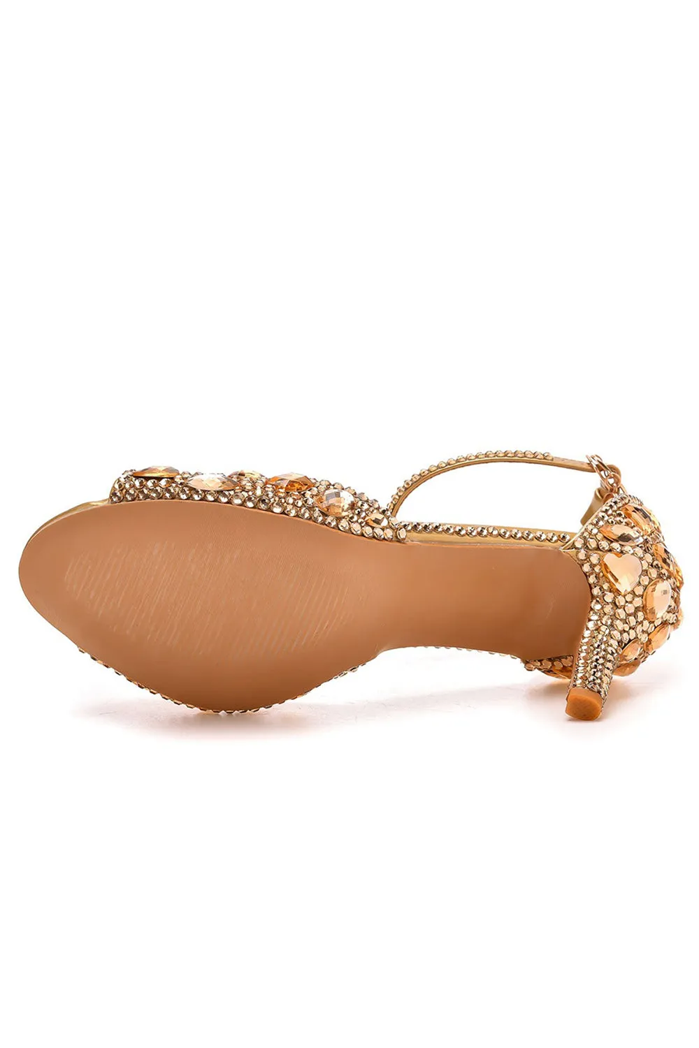 Crystal Rhinestone Peep Toe High Heels Ankle Strap Sandals