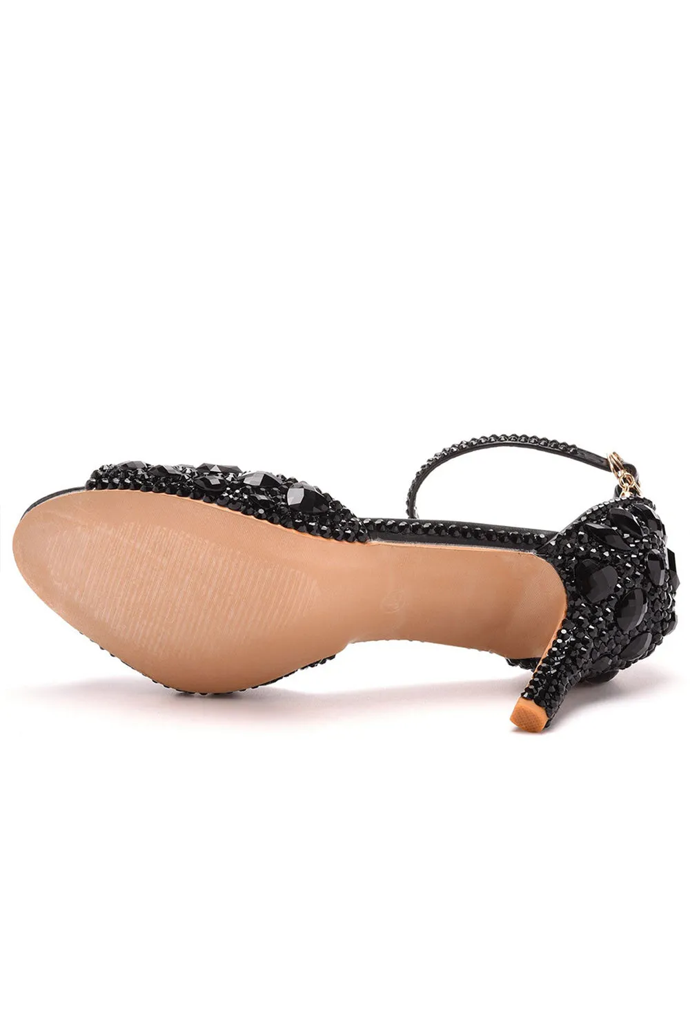 Crystal Rhinestone Peep Toe High Heels Ankle Strap Sandals