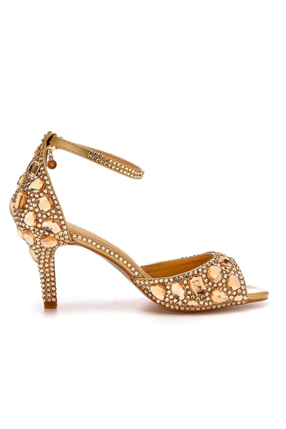 Crystal Rhinestone Peep Toe High Heels Ankle Strap Sandals