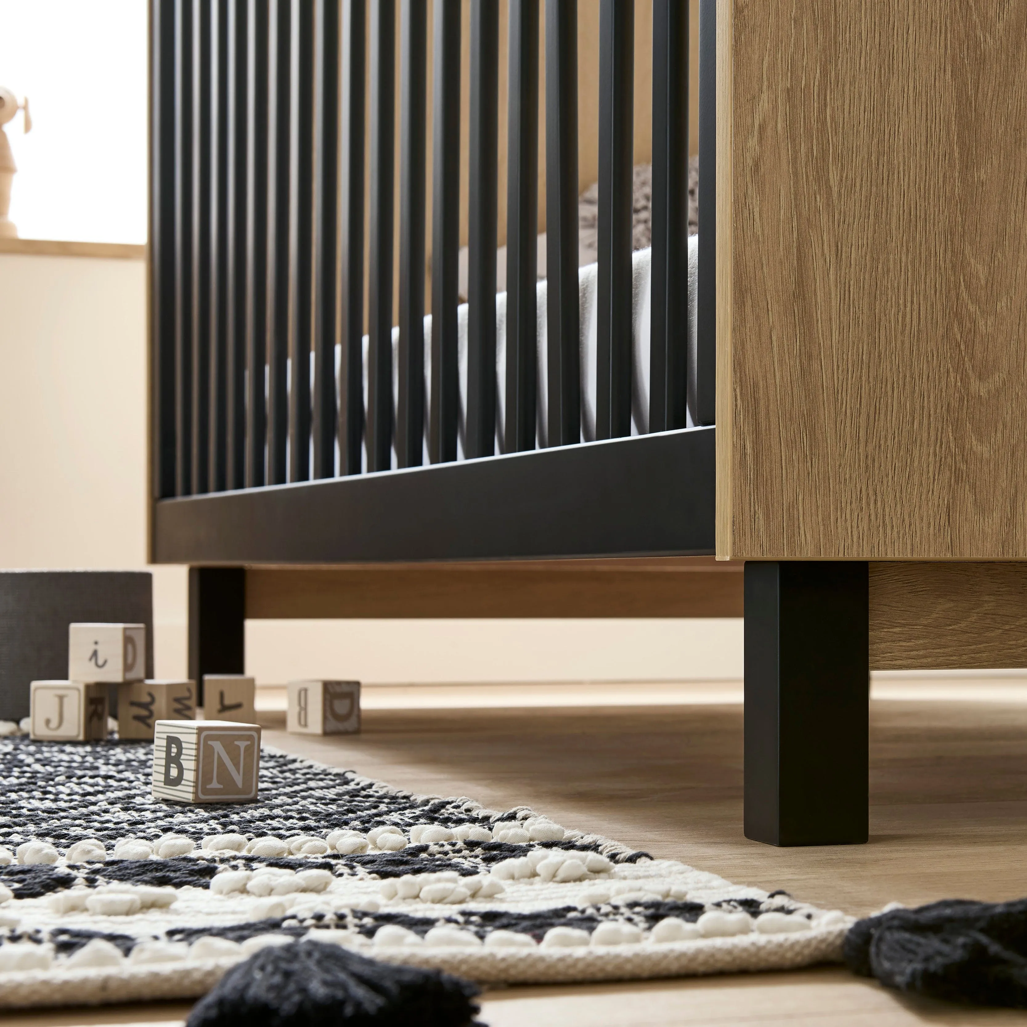 CuddleCo Rafi Cot Bed in Oak & Black