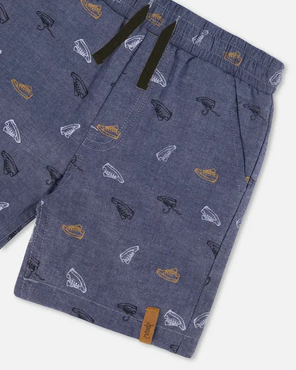 Deux par Deux Printed Chambray Short