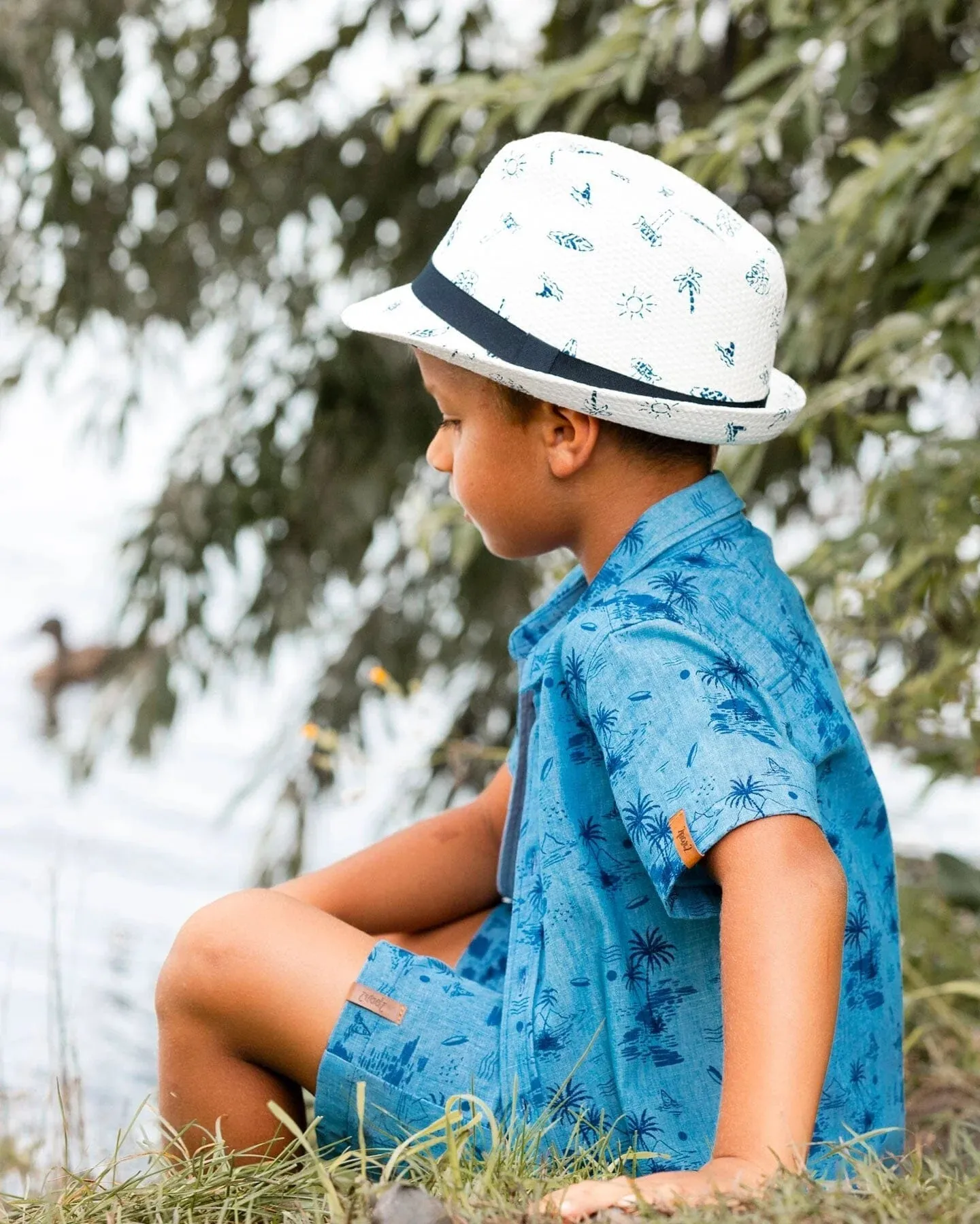 Deux par Deux Printed Chambray Short