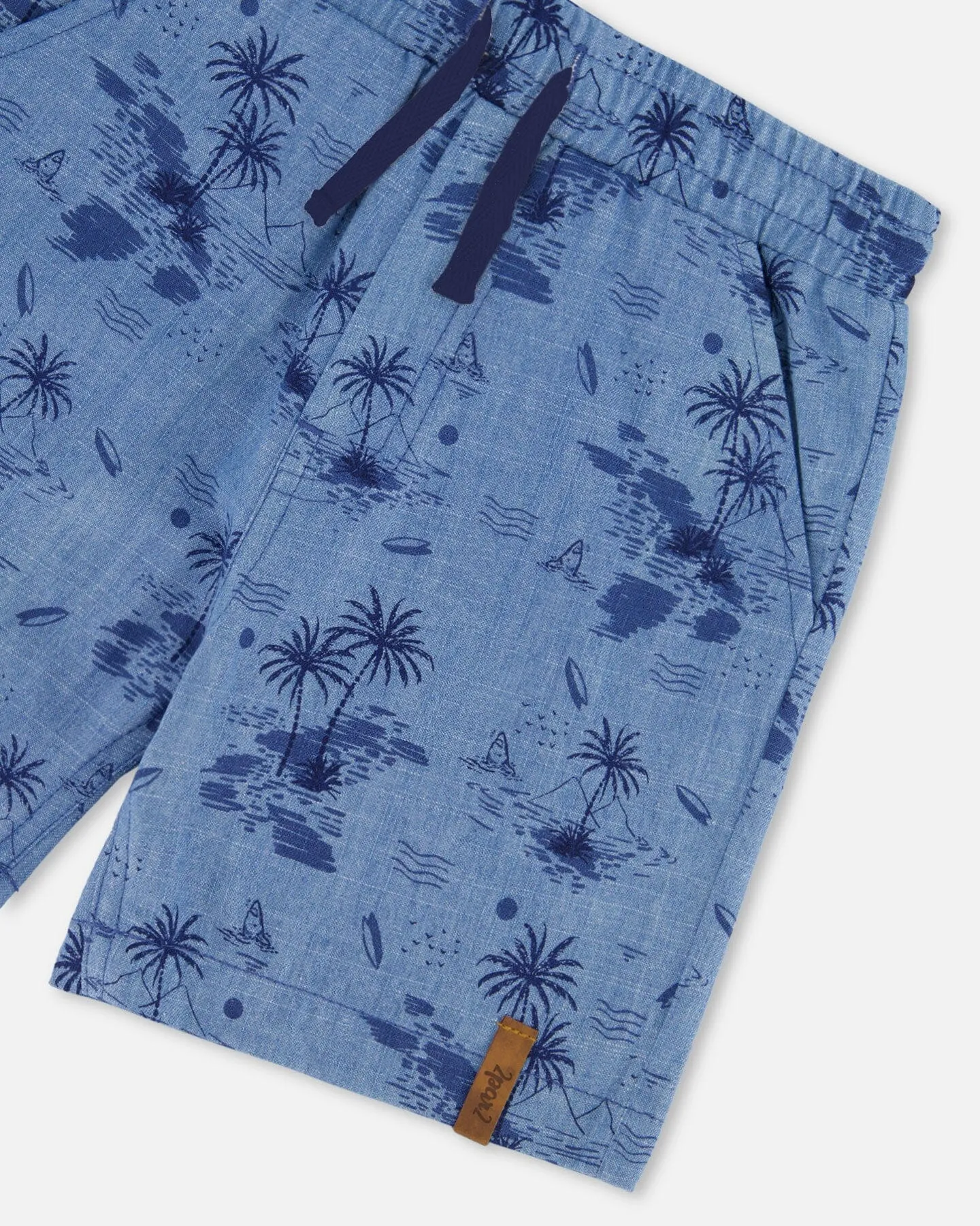 Deux par Deux Printed Chambray Short
