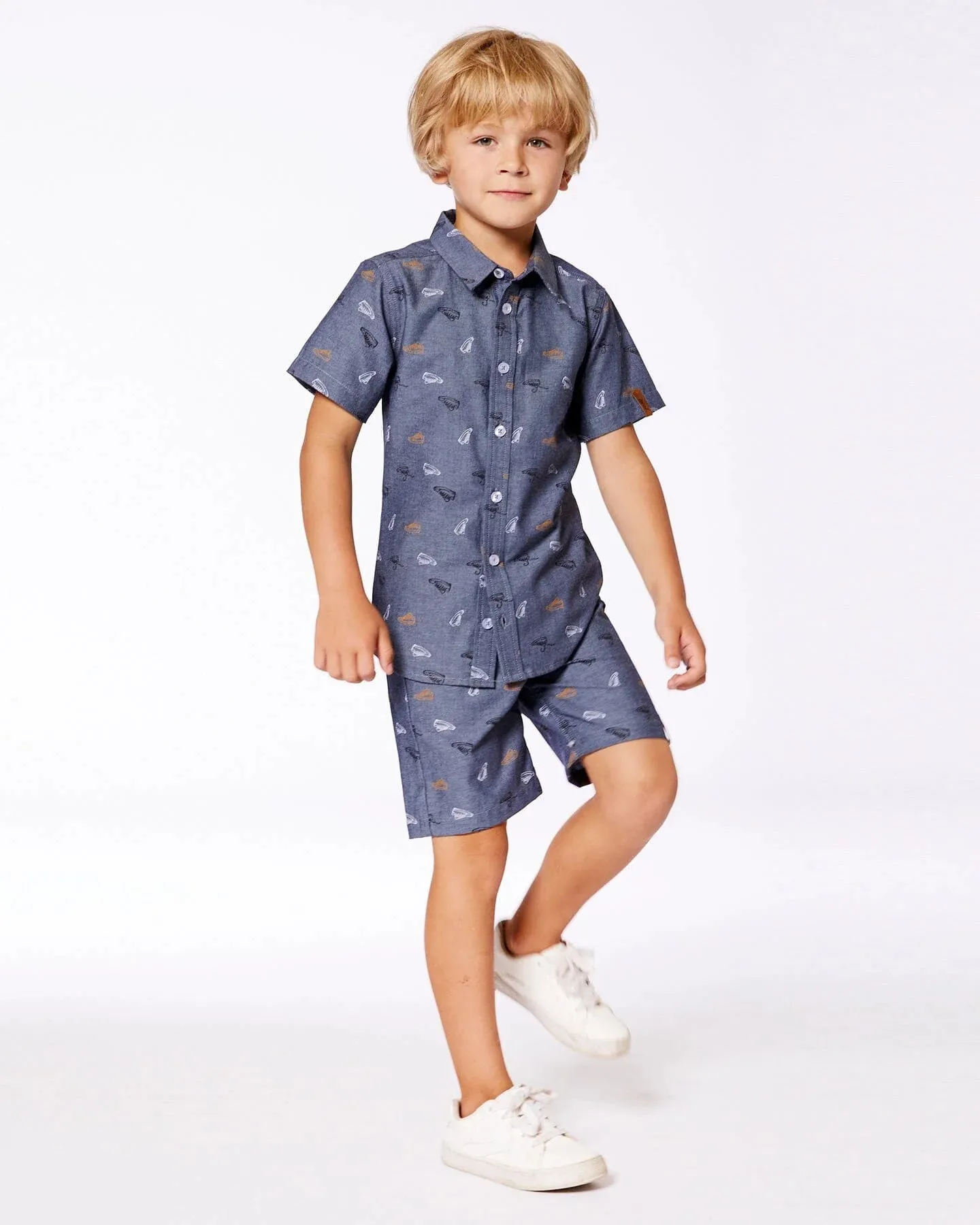 Deux par Deux Printed Chambray Short