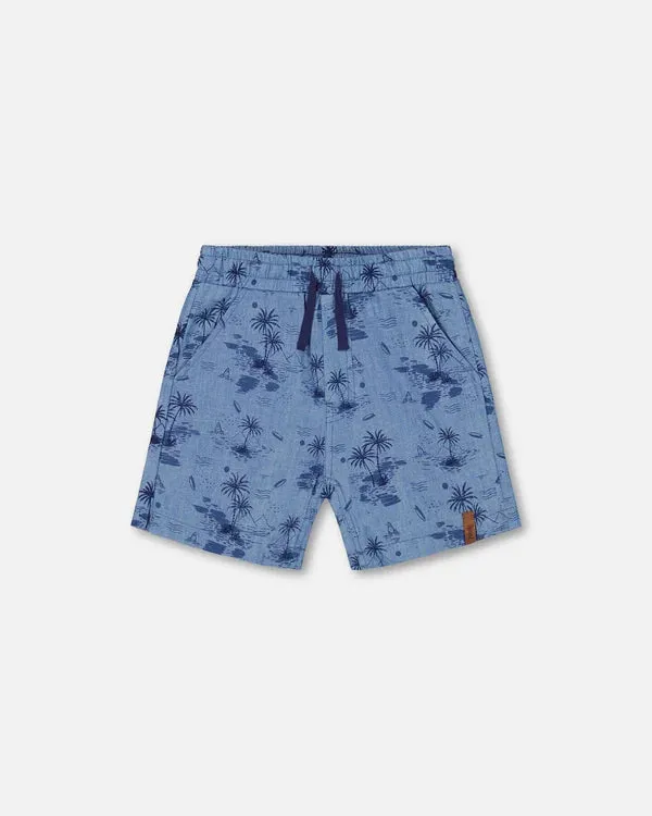 Deux par Deux Printed Chambray Short