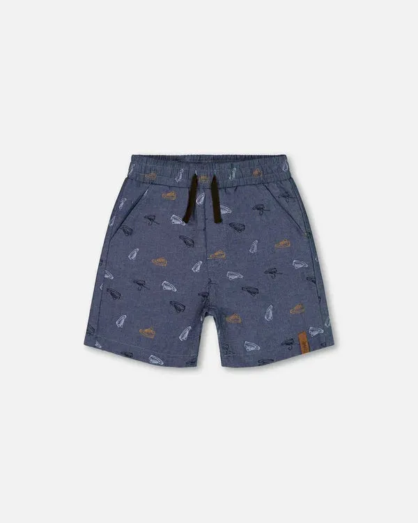 Deux par Deux Printed Chambray Short