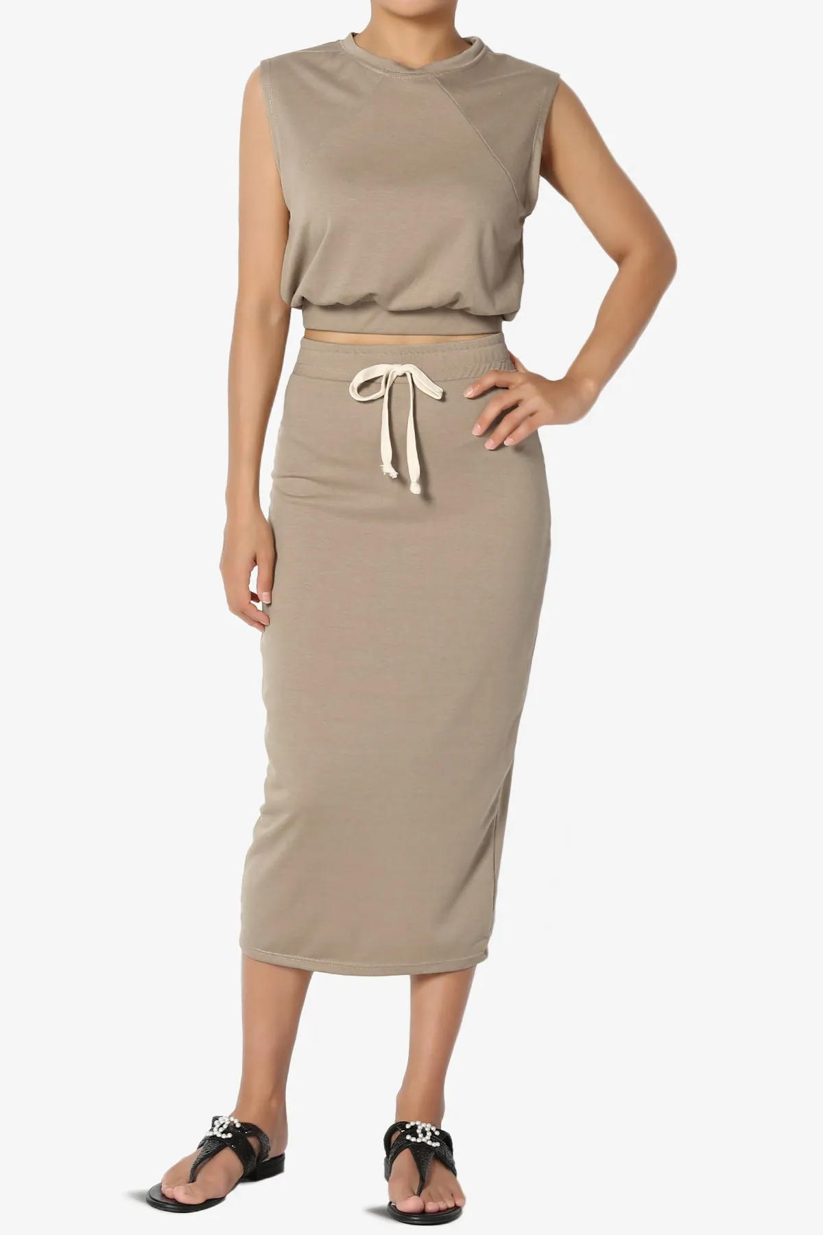 Discreet Crop Tank Top & Midi Skirt SET PLUS