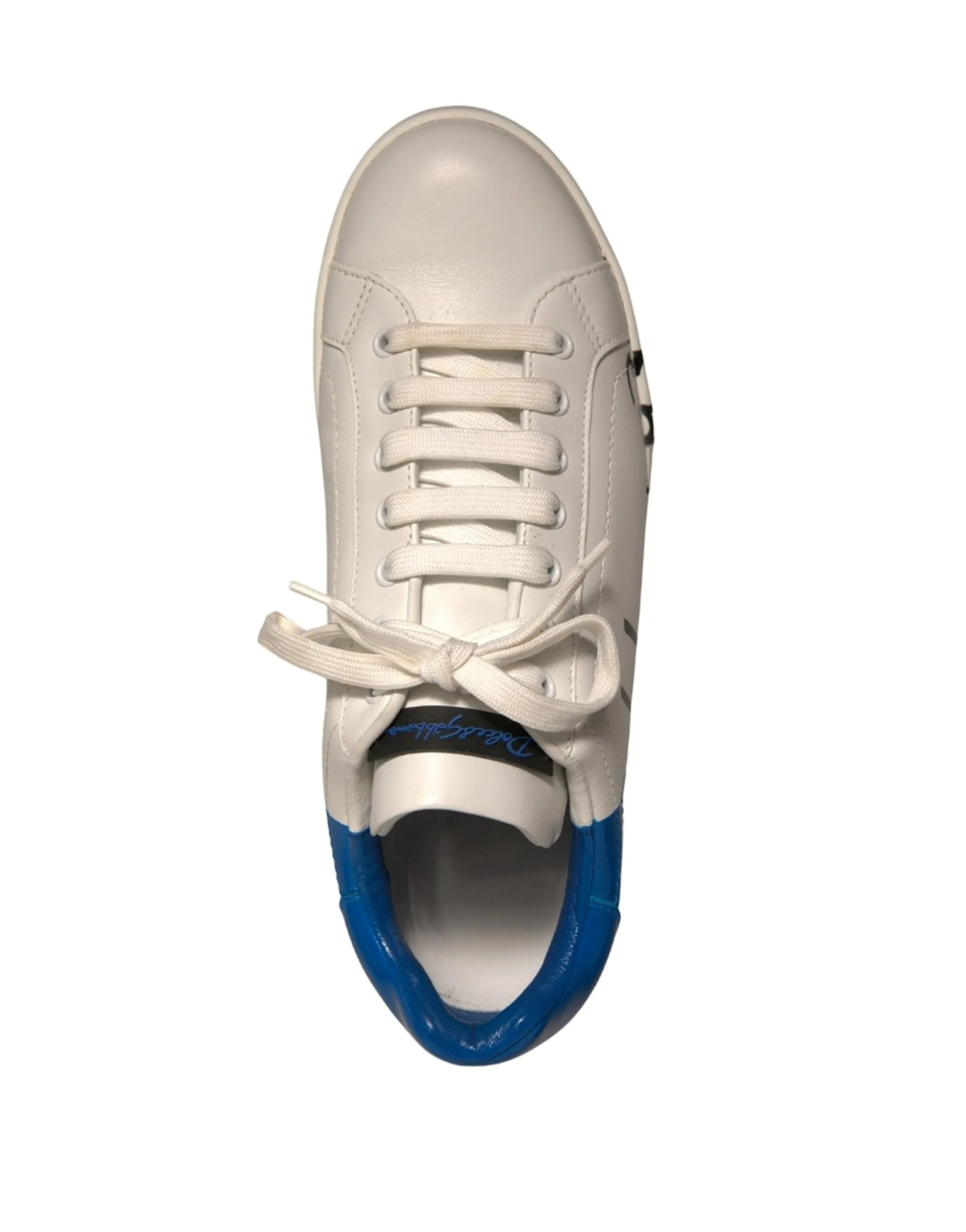 Dolce & Gabbana White Blue Logo Portofino Sneakers Shoes