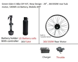 E-Bike DIY Kit  - 29"/700c , 36V 350W rear motor, 15Ah LG Battery, APP