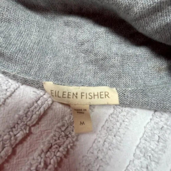Eileen Fisher Cardigan Sweater Women's Medium Gray Open Front Organic Cotton
