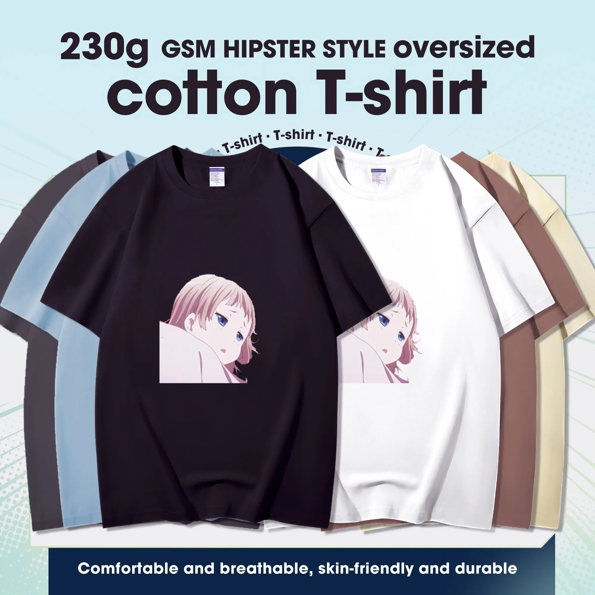 Fashion Anime Chuunibyou demo koi ga shitai Dekomori Sanae 230g GSM Hipster Style Oversized Cotton T-shirt