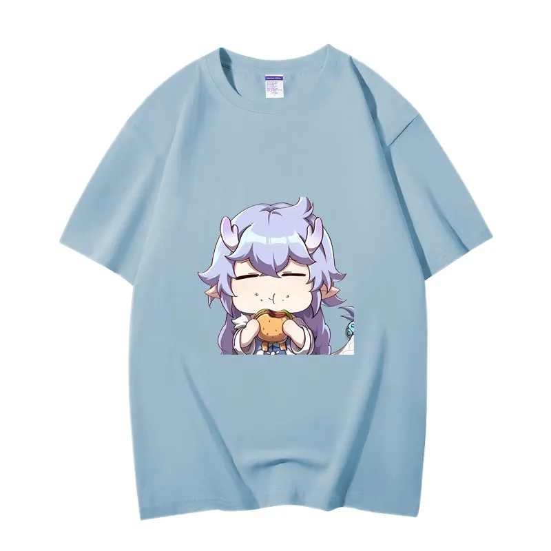 Fashion Anime Honkai: Star Rail Bailu 230g GSM Hipster Style Oversized Cotton T-shirt