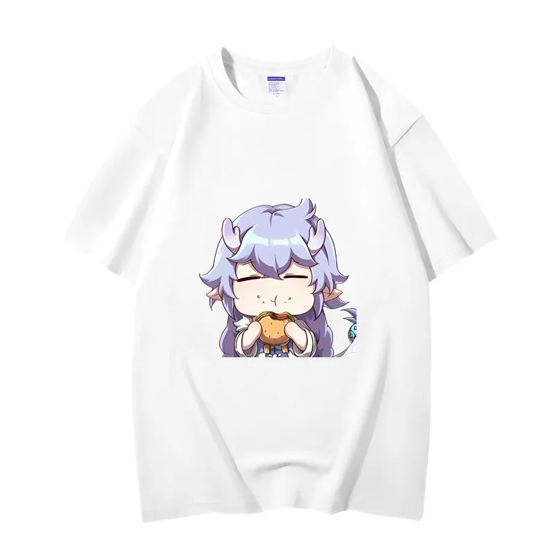 Fashion Anime Honkai: Star Rail Bailu 230g GSM Hipster Style Oversized Cotton T-shirt