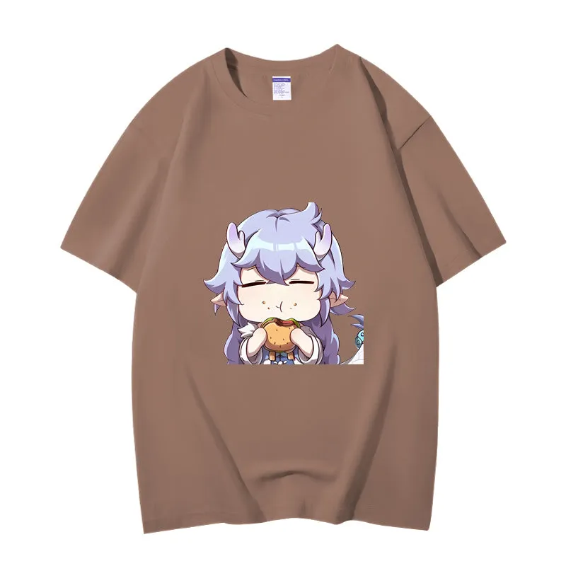 Fashion Anime Honkai: Star Rail Bailu 230g GSM Hipster Style Oversized Cotton T-shirt