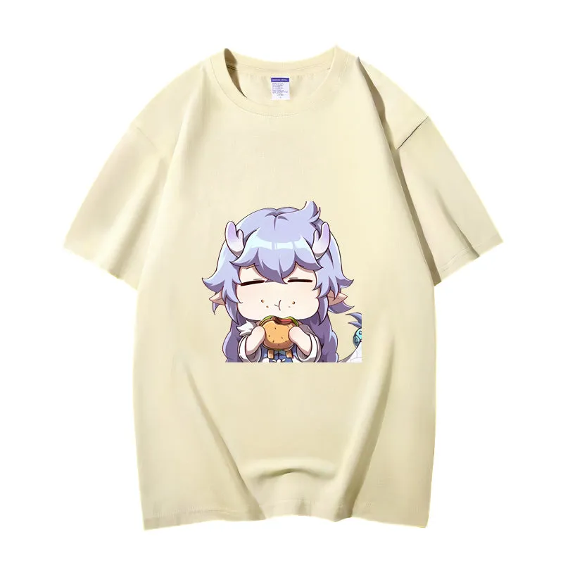 Fashion Anime Honkai: Star Rail Bailu 230g GSM Hipster Style Oversized Cotton T-shirt