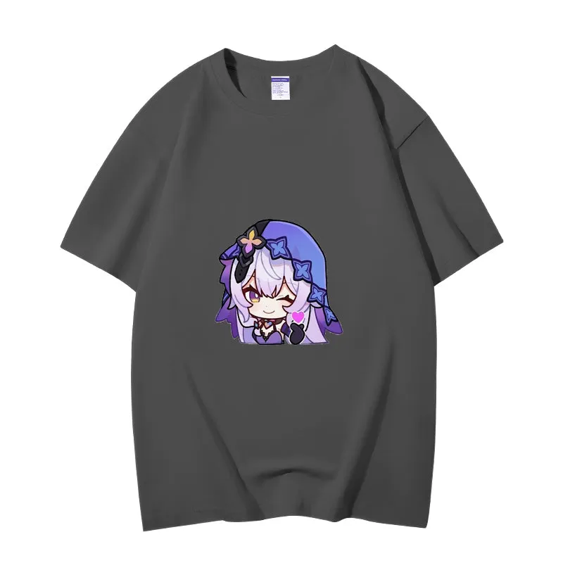 Fashion Anime Honkai Star Rail Black Swan 230g GSM Hipster Style Oversized Cotton T-shirt