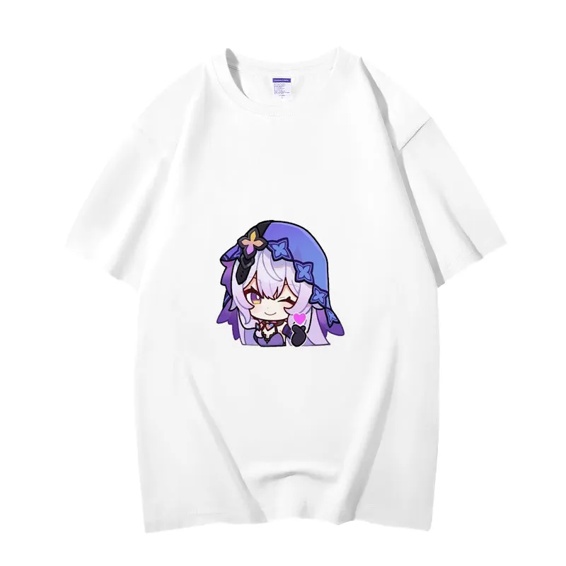 Fashion Anime Honkai Star Rail Black Swan 230g GSM Hipster Style Oversized Cotton T-shirt