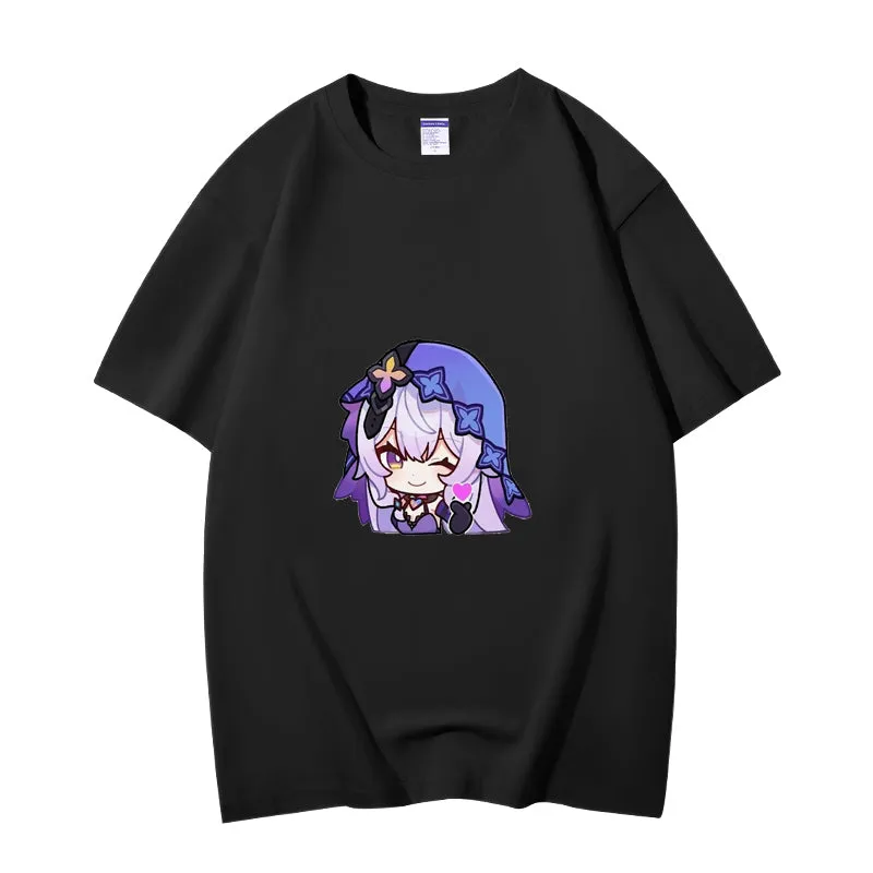 Fashion Anime Honkai Star Rail Black Swan 230g GSM Hipster Style Oversized Cotton T-shirt