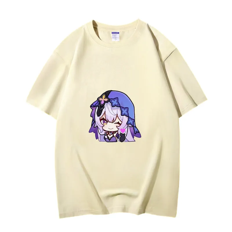 Fashion Anime Honkai Star Rail Black Swan 230g GSM Hipster Style Oversized Cotton T-shirt