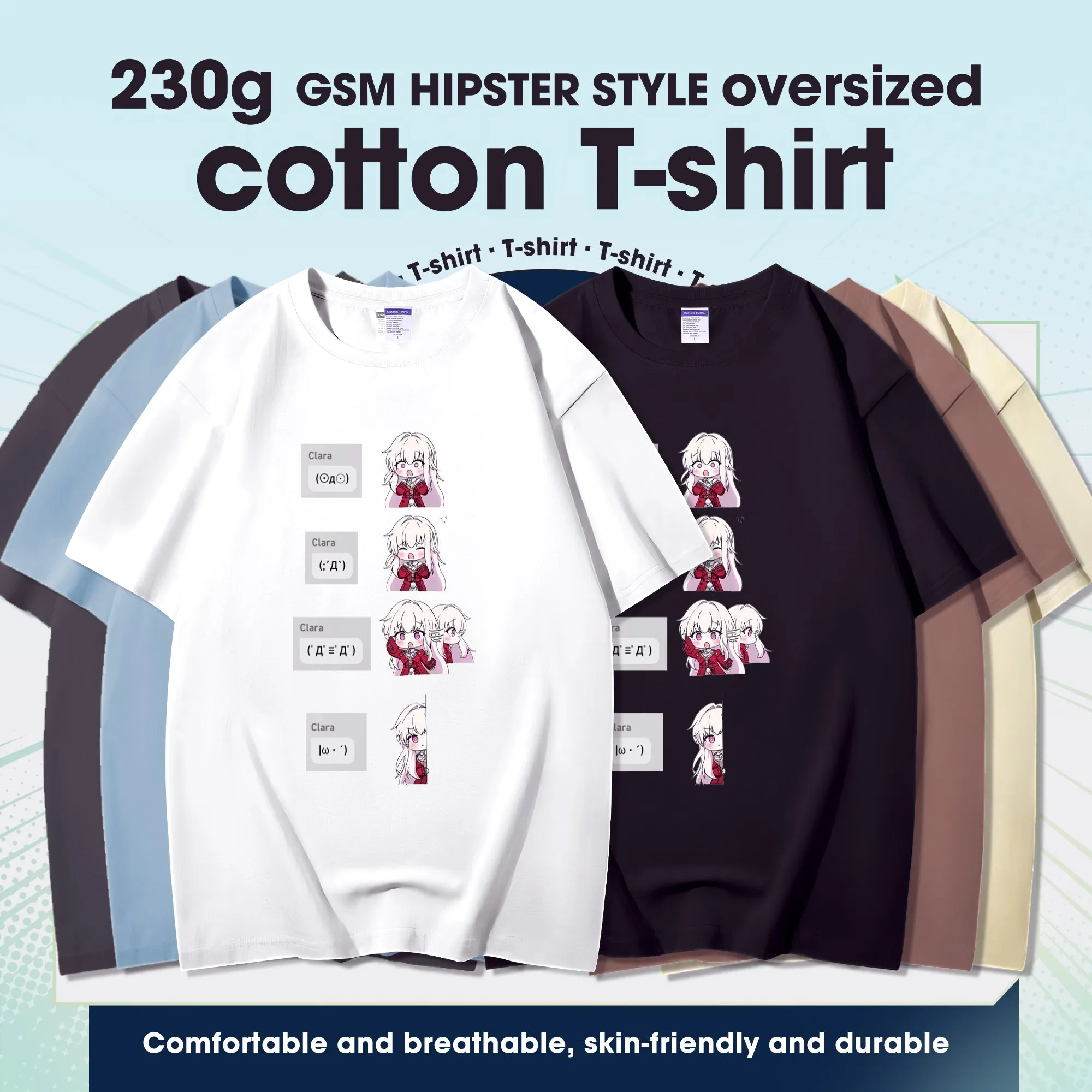 Fashion Anime Honkai Star Rail Clara 230g GSM Hipster Style Oversized Cotton T-shirt
